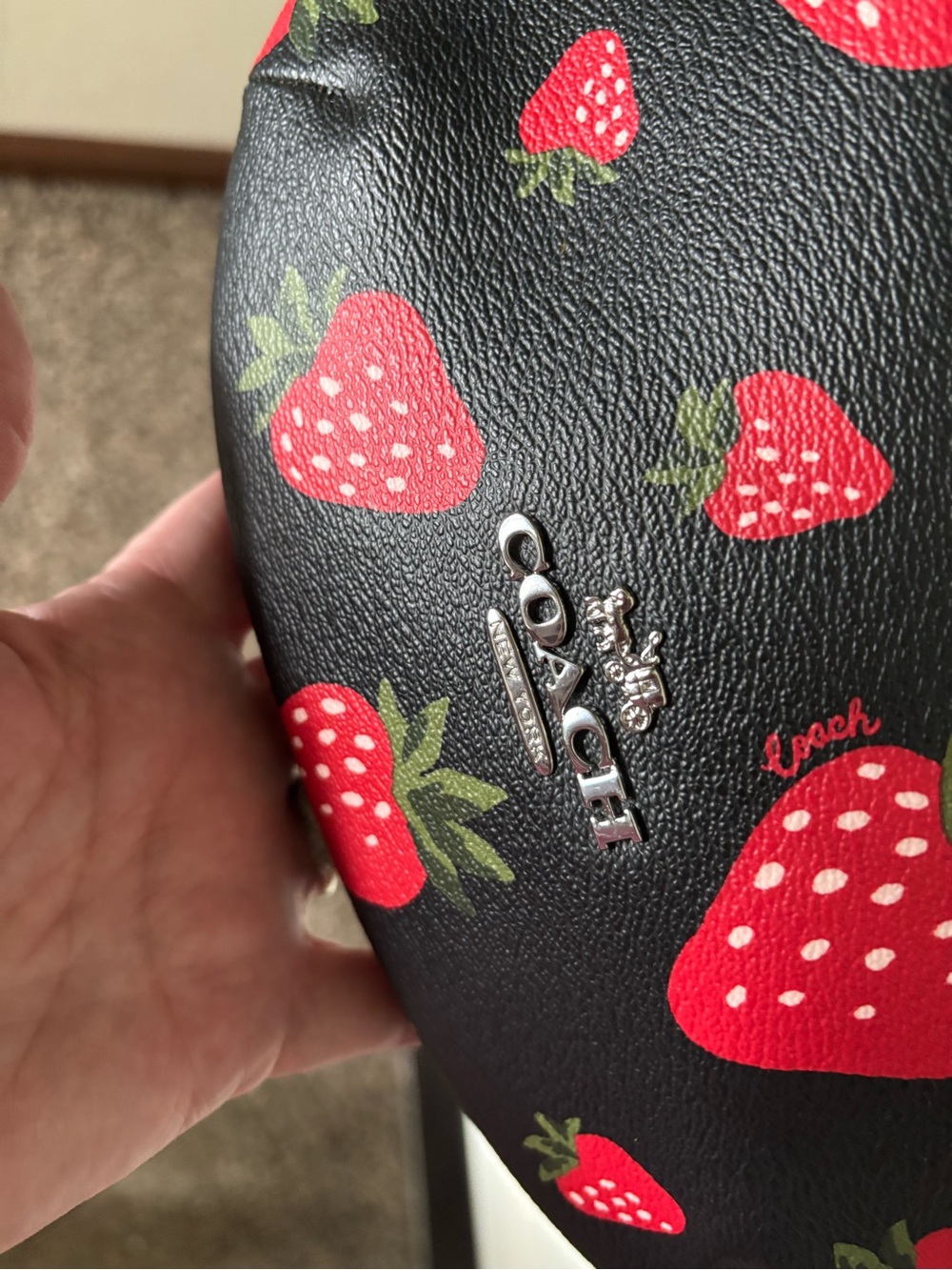 Coach Black Shoulder Bag with Red Strawberry Print - Picture 4 of 6